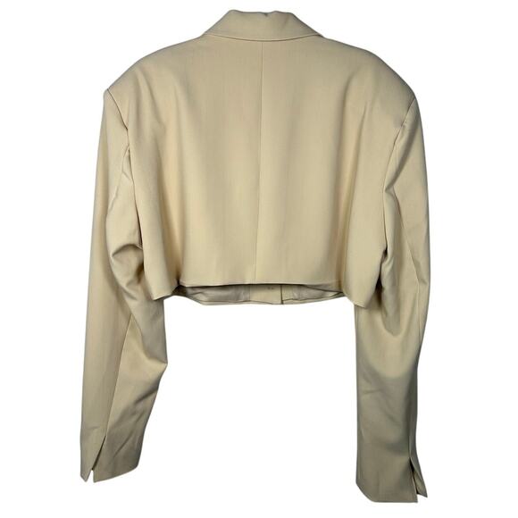 NWT WeWoreWhat Butter Yellow Cropped Herringbone Twill Blazer Women's Large - Picture 4 of 11